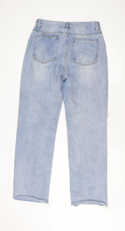 PrettyLittleThing Women's Blue Distressed Straight Jeans Size 12