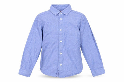 Front view of Ladybird girls’ blue button-up shirt 4-5 years chambray