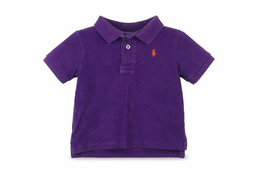 Front view of Polo Ralph Lauren unisex baby purple polo shirt 12 months