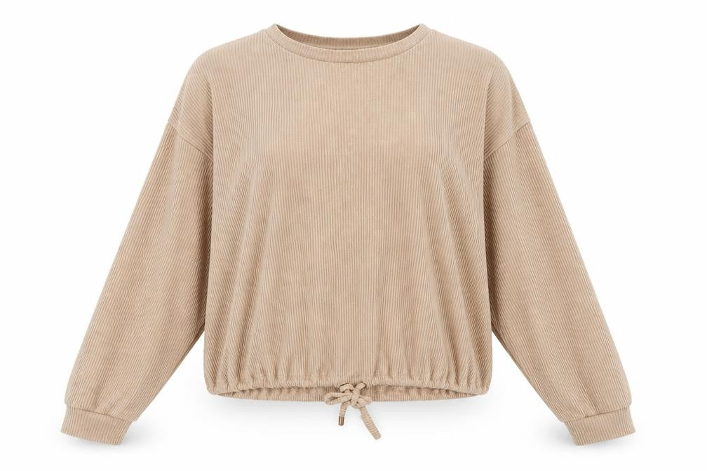 Front view of Jeff & Co Women's Beige Pullover Sweatshirt 10-12