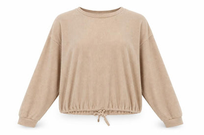 Front view of Jeff & Co Women's Beige Pullover Sweatshirt 10-12