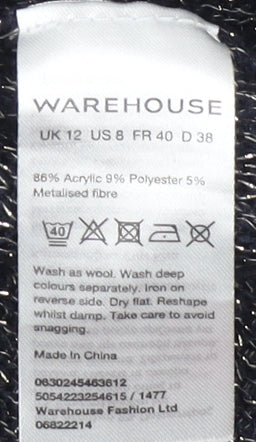 Womens UK Size 12 Warehouse Black Pullover Jumper