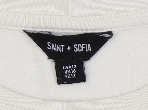 Saint + Sofia Women's Ivory Pullover Sweatshirt UK 16
