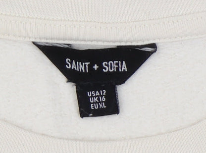 Saint + Sofia Women's Ivory Pullover Sweatshirt UK 16