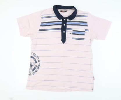 O'Neill Men's Pink Striped Polo Shirt L