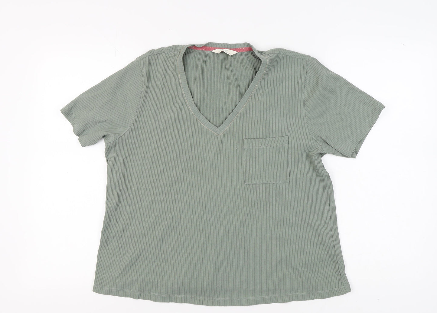 Marks and Spencer Women's Green V-Neck T-Shirt Size 14
