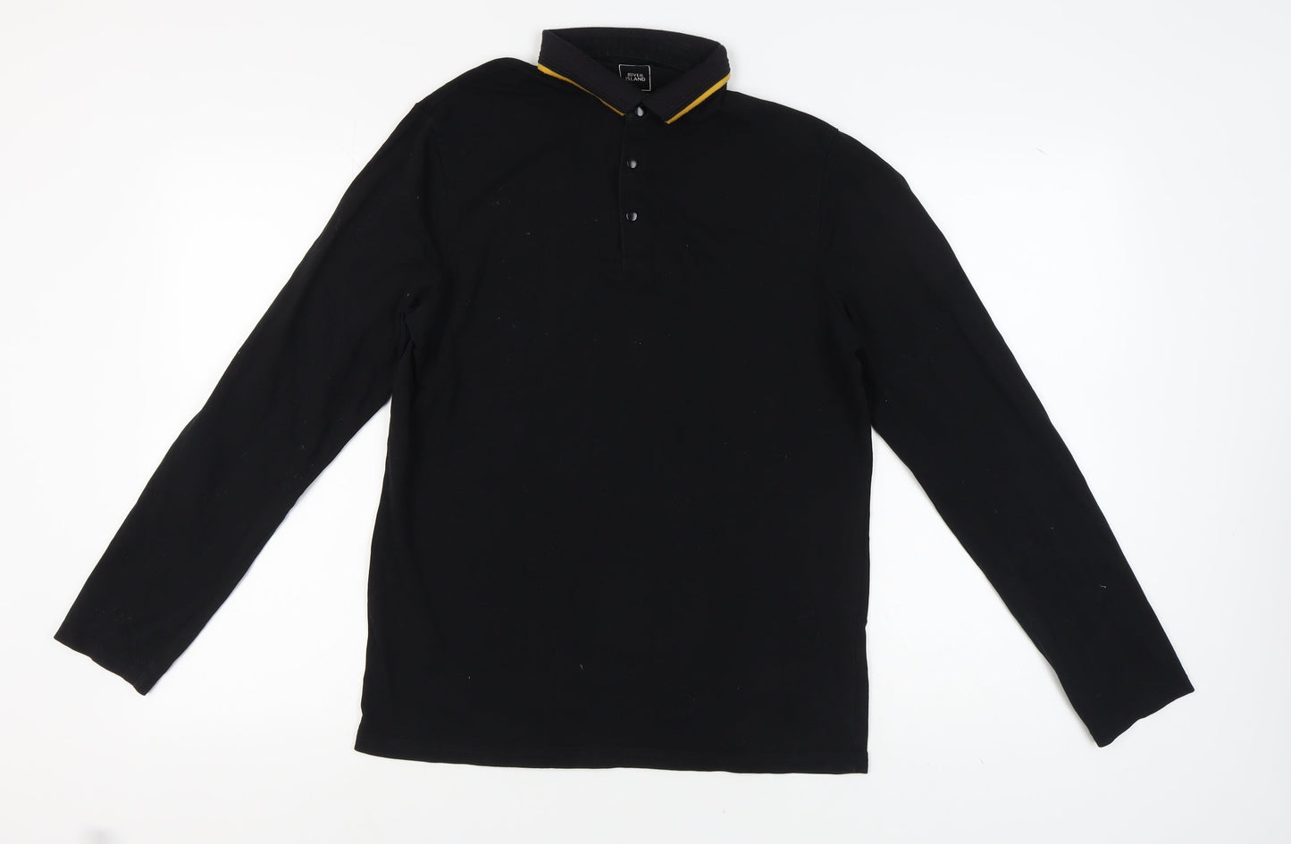 River Island Men's Black Long Sleeve Polo L