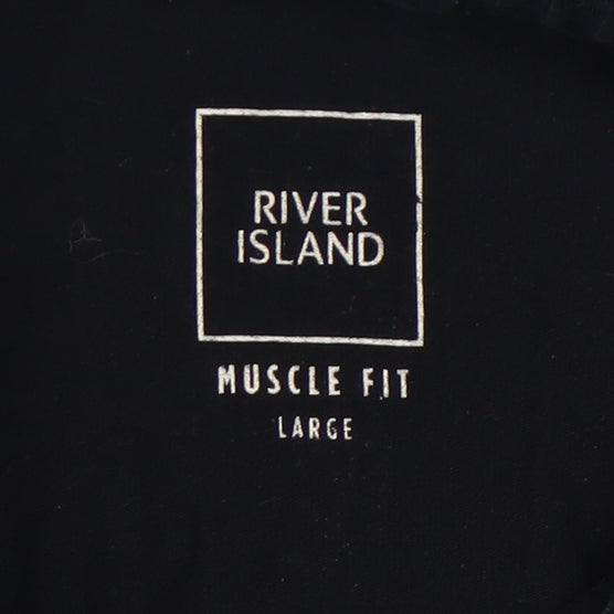 River Island Men's Black Long Sleeve Polo L