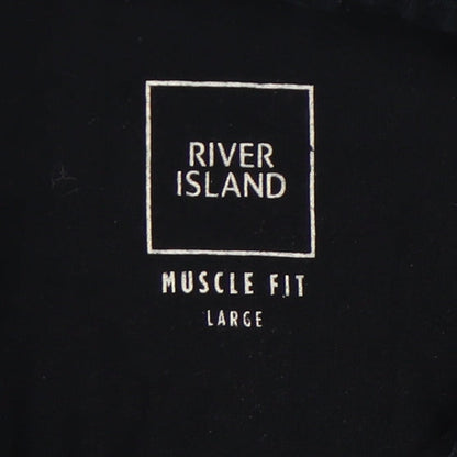 River Island Men's Black Long Sleeve Polo L