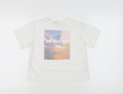 H&M Girls White Adventure Graphic T-Shirt 8-10 Years