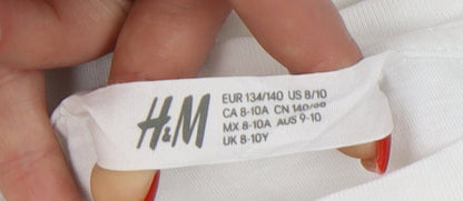 H&M Girls White Adventure Graphic T-Shirt 8-10 Years
