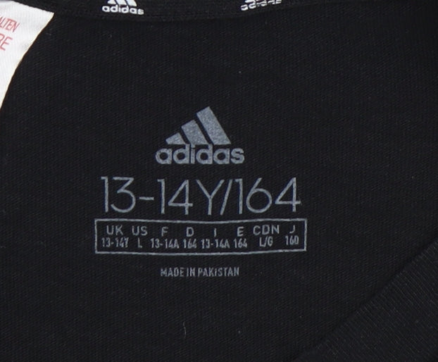 Adidas Boys Black T-Shirt, Size 13-14, Sports Style