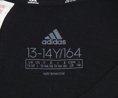 Adidas Boys Black T-Shirt, Size 13-14, Sports Style