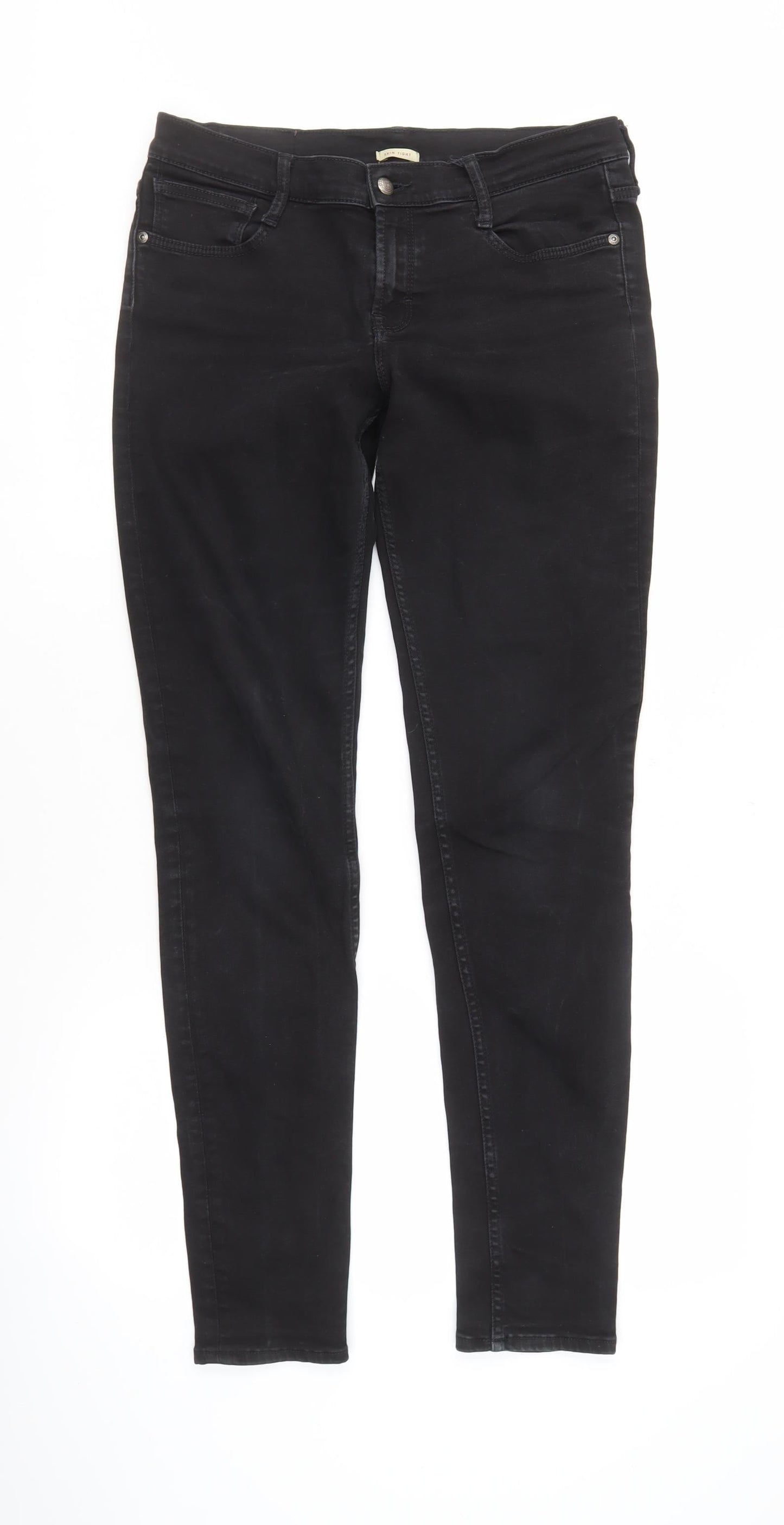 Women's Black Skinny Jeans - Size 14, Stretch Denim