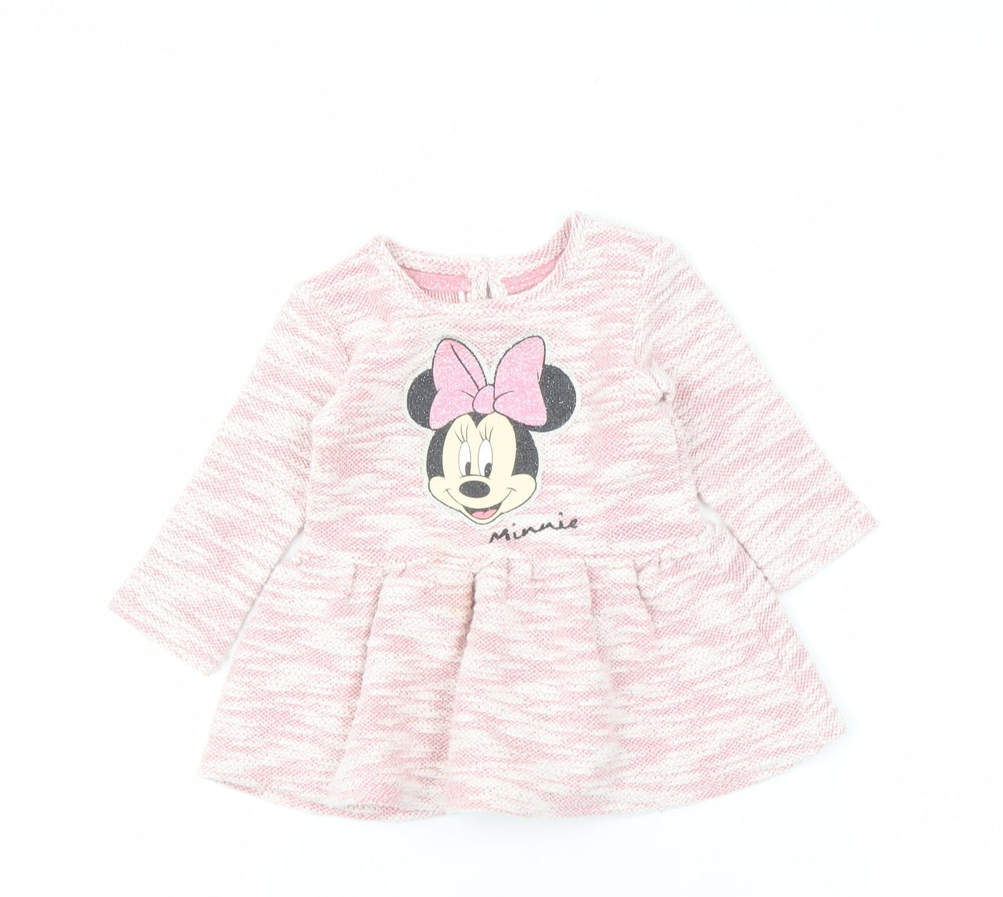 Disney Girls Pink Minnie Dress 9-12 Months With Long Sleeves