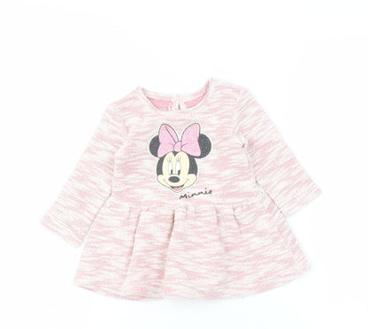 Disney Girls Pink Minnie Dress 9-12 Months With Long Sleeves