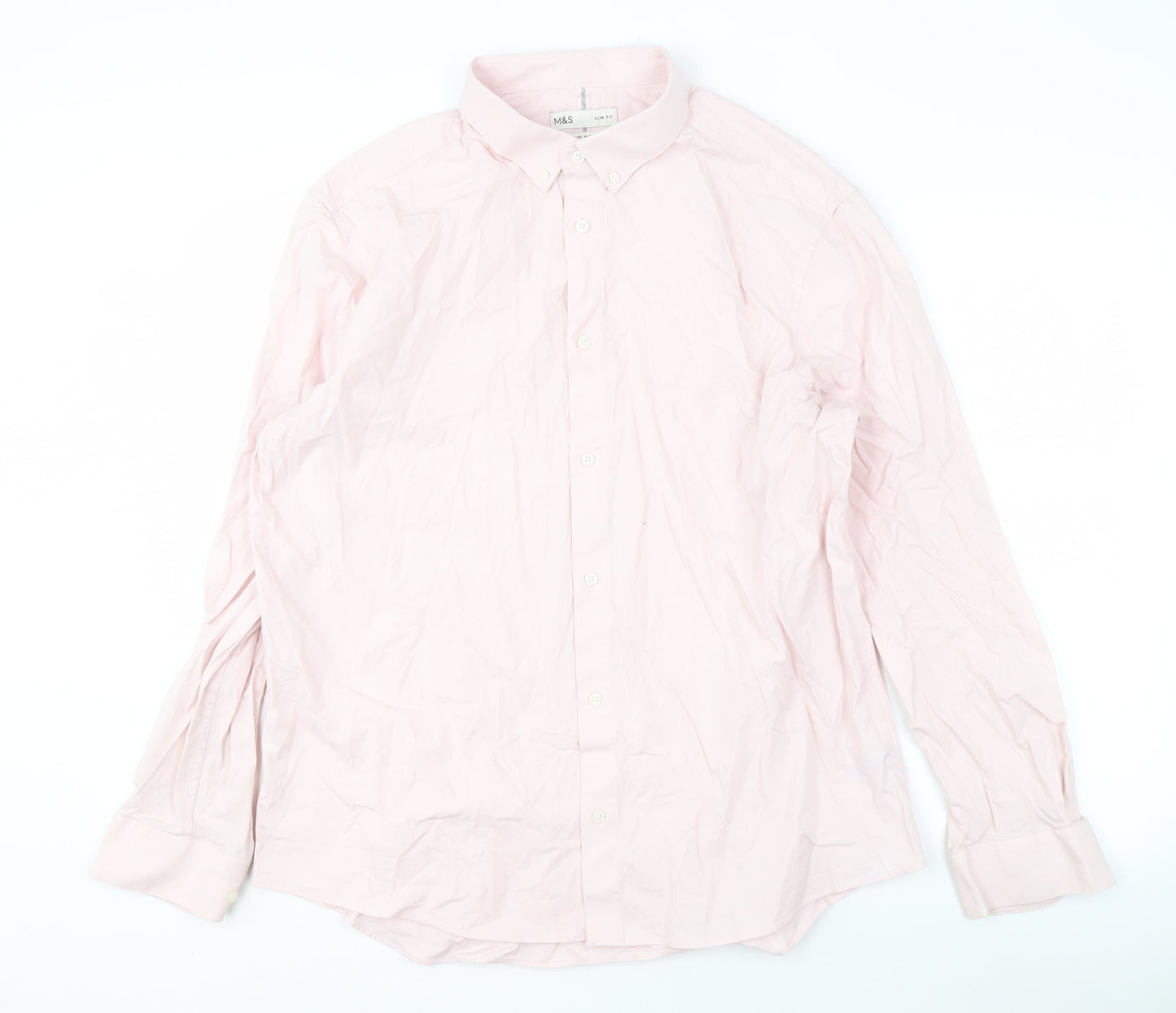Marks and Spencer Men's Pink 2XL Slim Fit Shirt