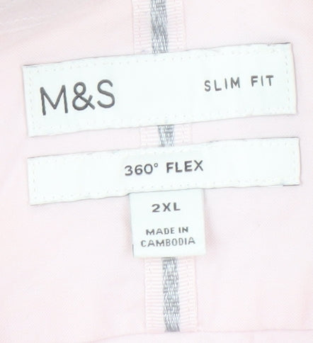 Marks and Spencer Men's Pink 2XL Slim Fit Shirt