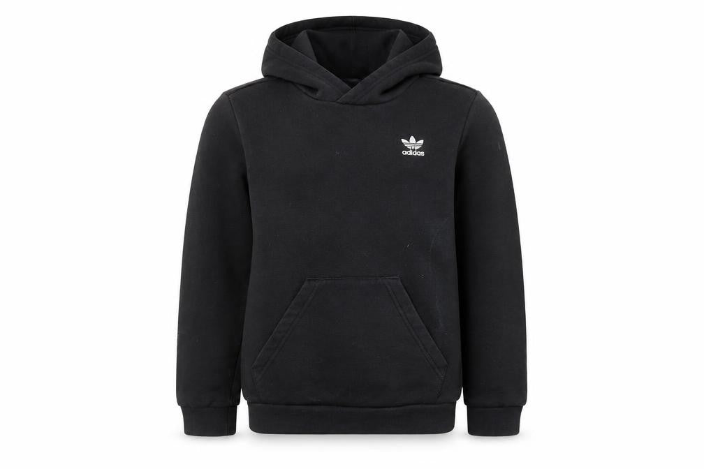 Front view of Adidas boys’ black pullover hoodie 9-10 years