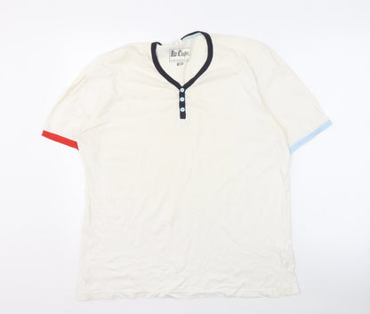 Lee Cooper Men's White Henley T-Shirt - Cotton, Short Sleeve
