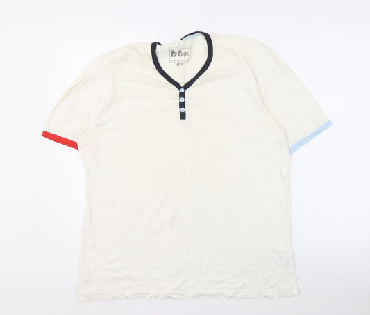 Lee Cooper Men's White Henley T-Shirt - Cotton, Short Sleeve