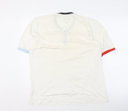 Lee Cooper Men's White Henley T-Shirt - Cotton, Short Sleeve