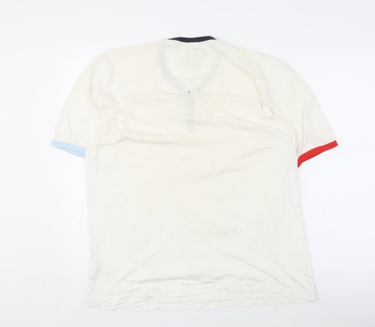 Lee Cooper Men's White Henley T-Shirt - Cotton, Short Sleeve