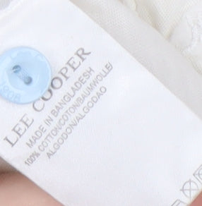 Lee Cooper Men's White Henley T-Shirt - Cotton, Short Sleeve