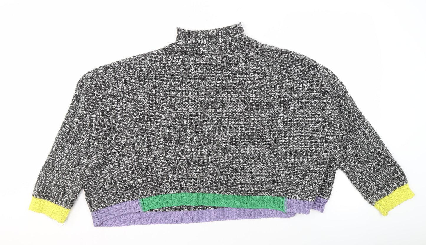 Collusion Women's Mock Neck Multicoloured Pullover, Size 10