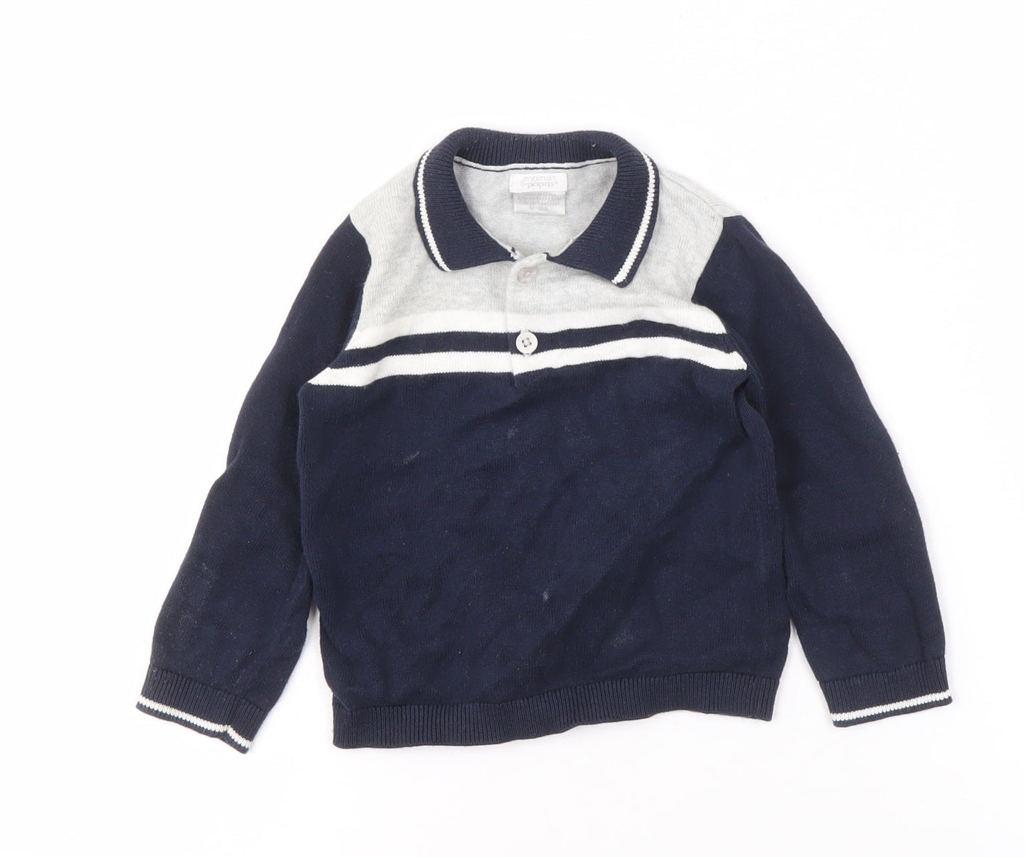 Mamas & Papas Unisex Blue 12-18M Collared Cotton Jumper