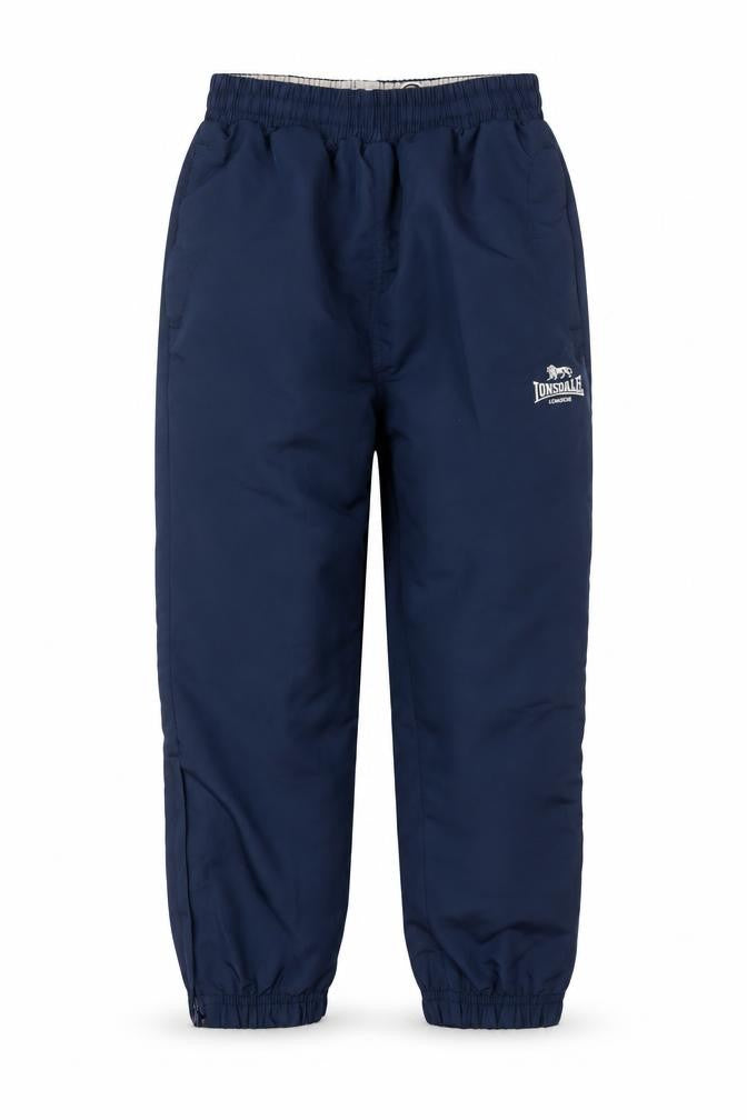 Front view of Lonsdale boys’ blue track pants, 4 years, activewear