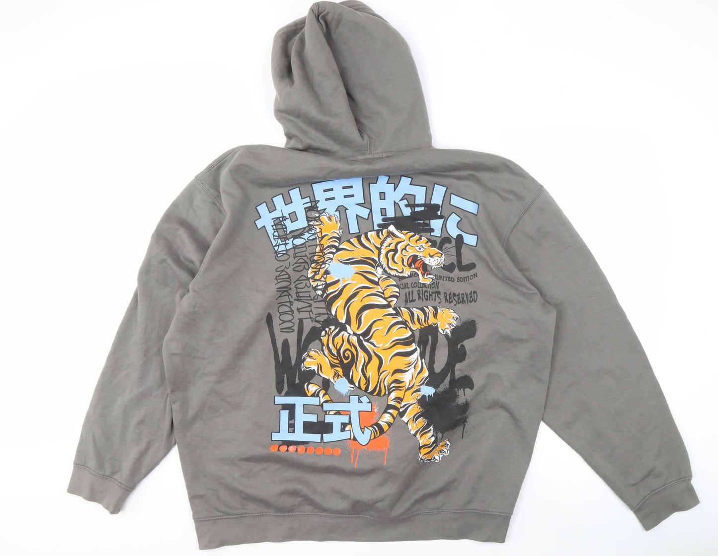 Mens UK Size L boohooMAN Grey Pullover Hoodie