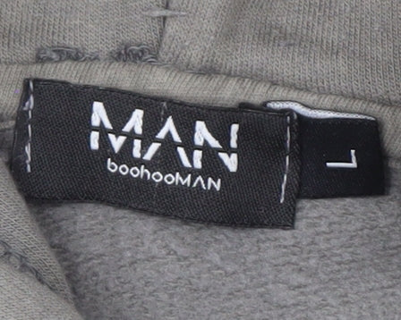 Mens UK Size L boohooMAN Grey Pullover Hoodie