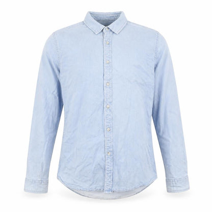 Topman Men's Blue Denim Long Sleeve Regular Fit Shirt