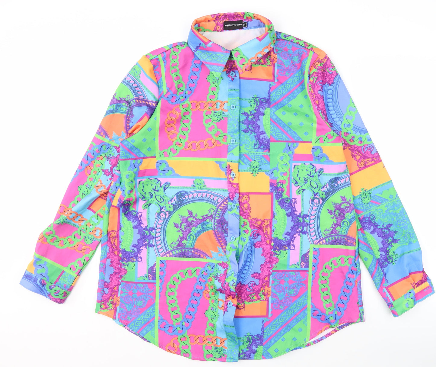 Womens UK Size 10 PRETTYLITTLETHING Multicoloured Basic Button-Up