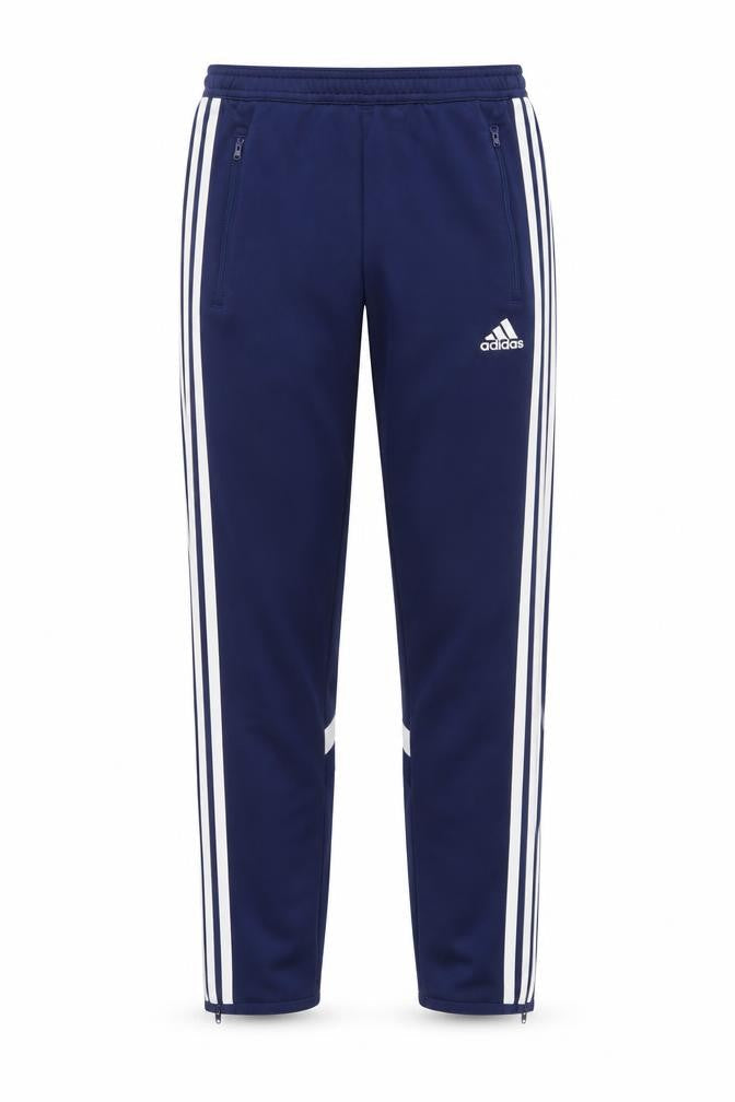 Front view of Adidas boys’ blue track pants, size 12, comfortable & stylish