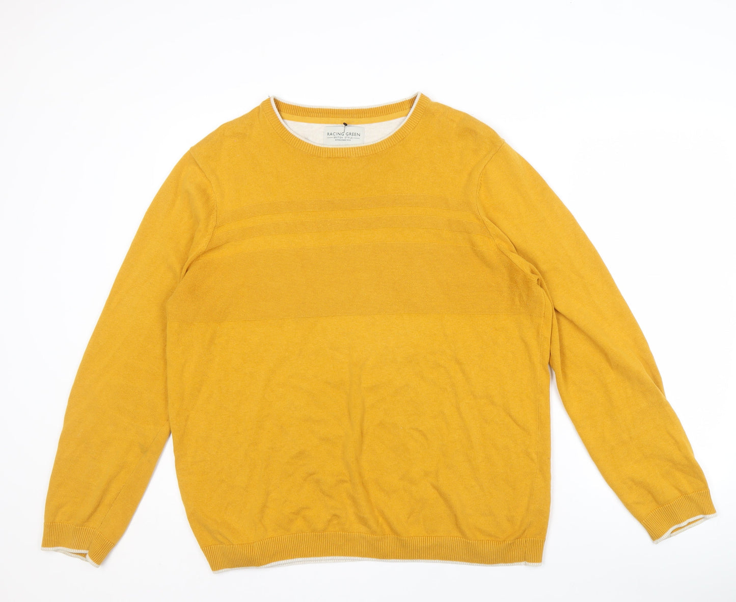 Racing Green Men's Yellow Crew Neck Jumper L