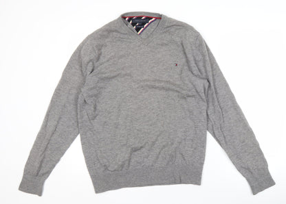 Tommy Hilfiger Men's Grey V-Neck Jumper XL