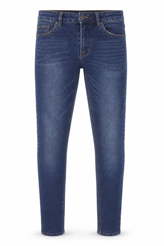 Front view of boohooMAN Men's Slim Fit Blue Skinny Jeans 30
