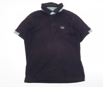 Hugo Boss Men's Black Check Polo Shirt L