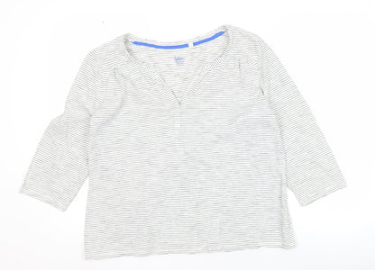 Boden Women's White Striped T-Shirt L 3/4 Sleeve