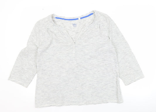Boden Women's White Striped T-Shirt L 3/4 Sleeve