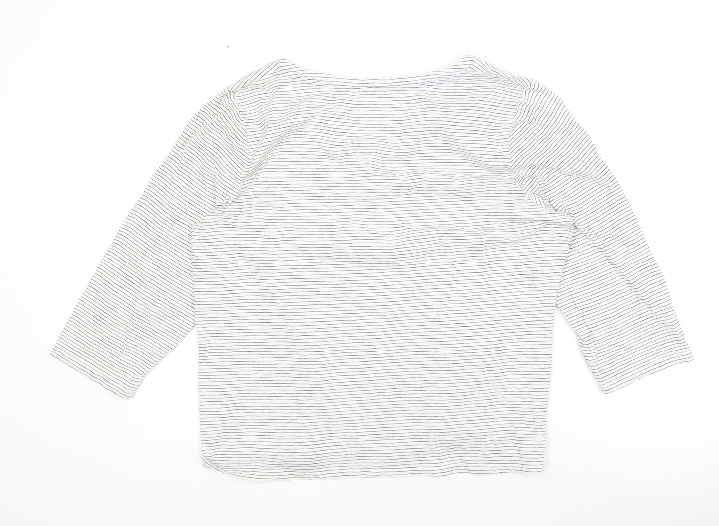 Boden Women's White Striped T-Shirt L 3/4 Sleeve