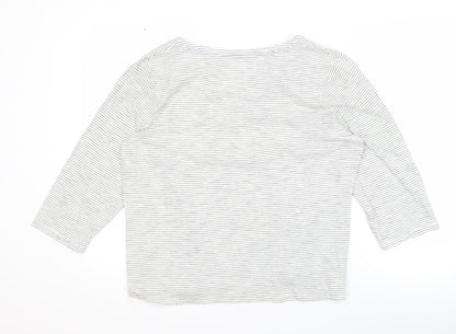 Boden Women's White Striped T-Shirt L 3/4 Sleeve