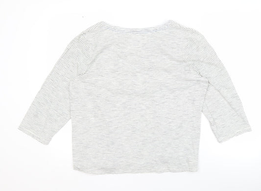Boden Women's White Striped T-Shirt L 3/4 Sleeve