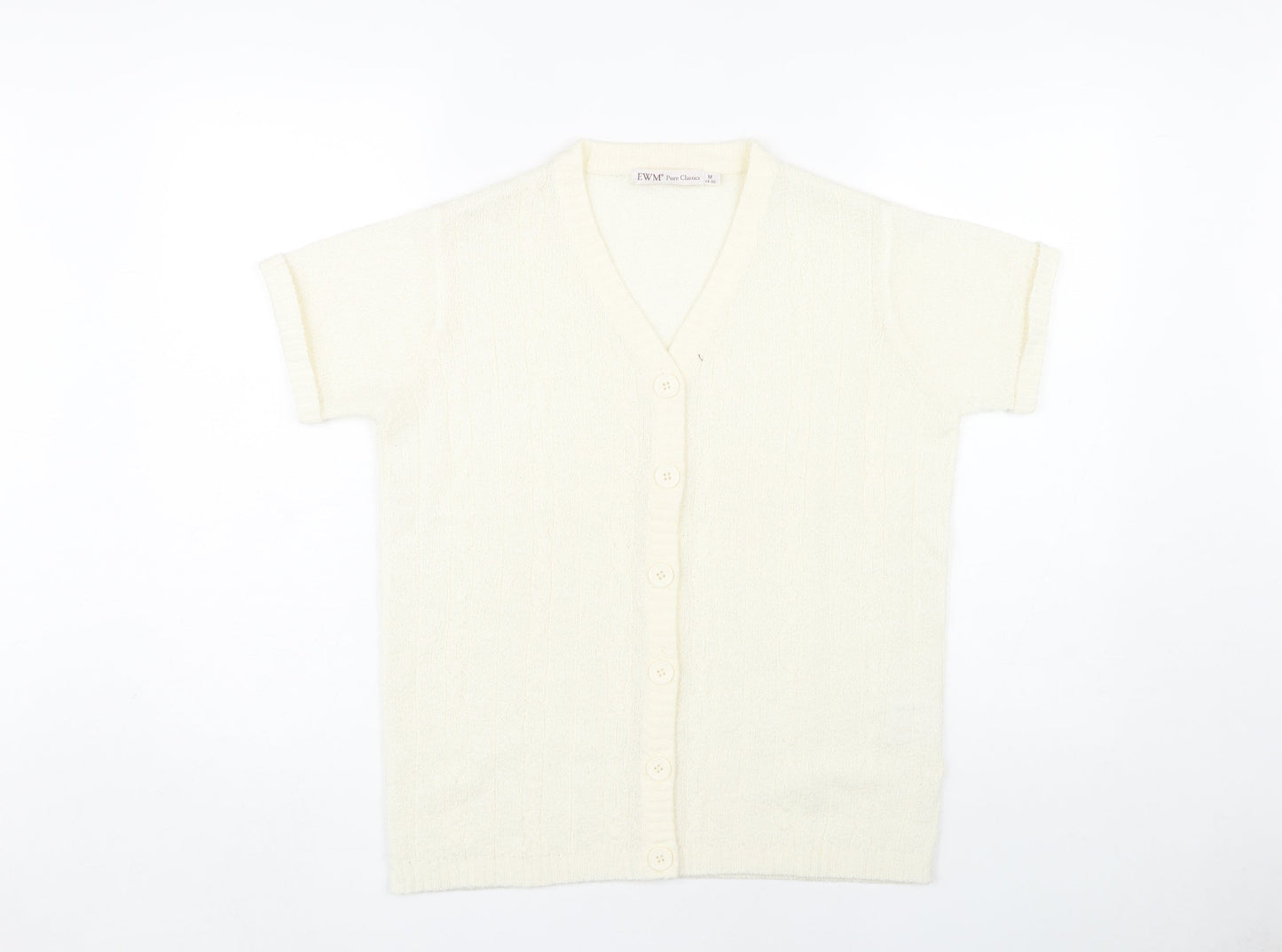 EWM Women's Ivory Cardigan M V-Neck Short Sleeve Knit