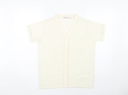 EWM Women's Ivory Cardigan M V-Neck Short Sleeve Knit