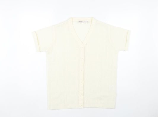 EWM Women's Ivory Cardigan M V-Neck Short Sleeve Knit