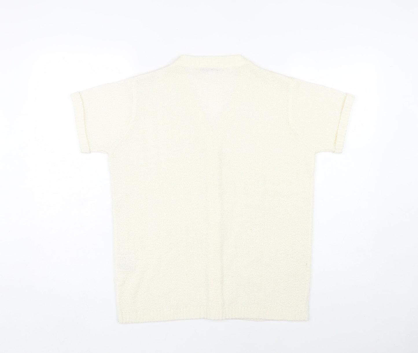 EWM Women's Ivory Cardigan M V-Neck Short Sleeve Knit