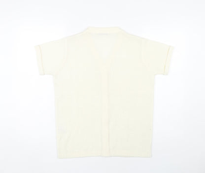 EWM Women's Ivory Cardigan M V-Neck Short Sleeve Knit